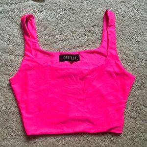POS Neon Pink Glossy Biker Crop Top Size M from Sorella